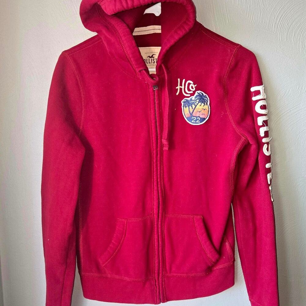 Y2K FASHION Hollister Embroidered Zippered Hoodie Large
